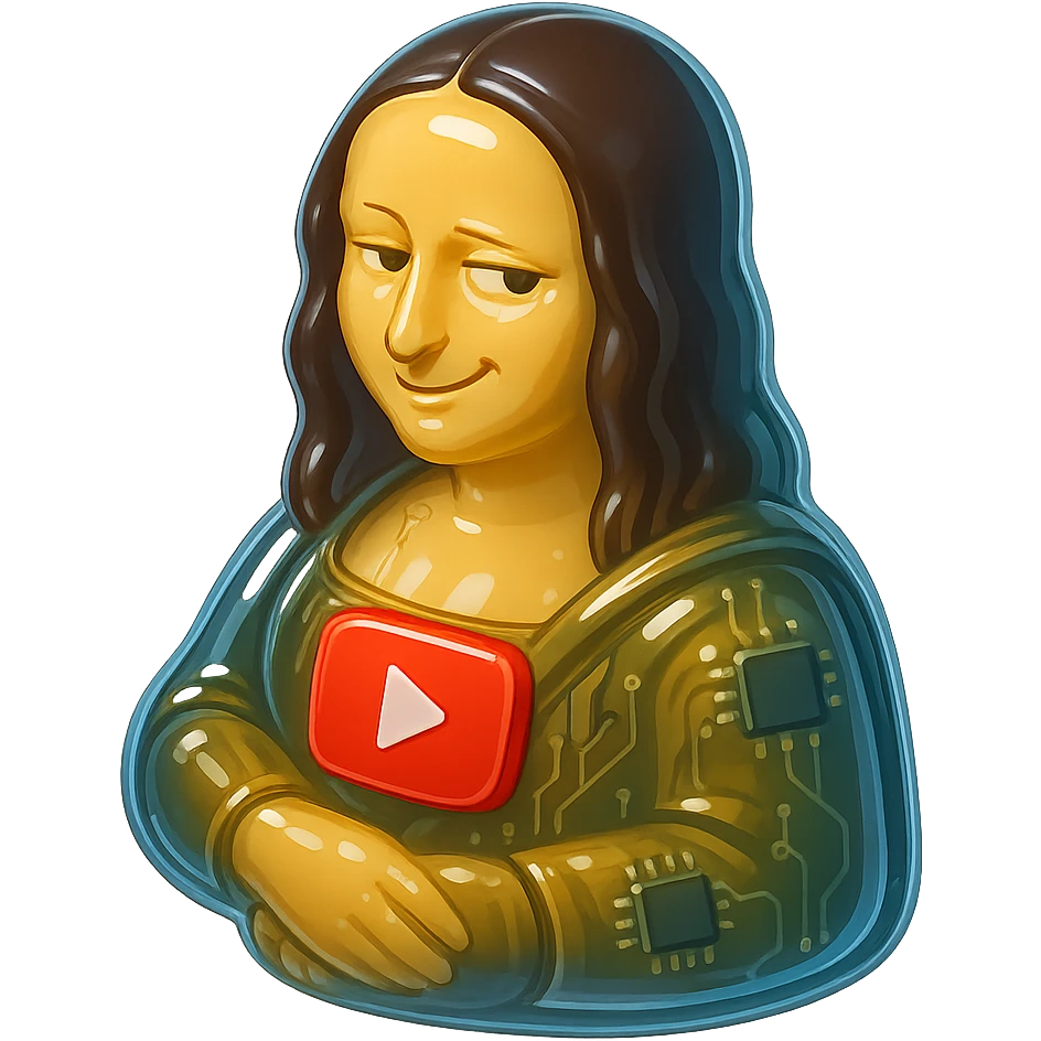 Mona Lisa with a sarcastic expression with red youtube play button emoji