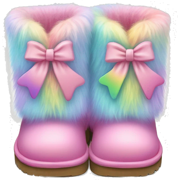 Realistic pair of pastel rainbow fur Ugg boots with bows. emoji