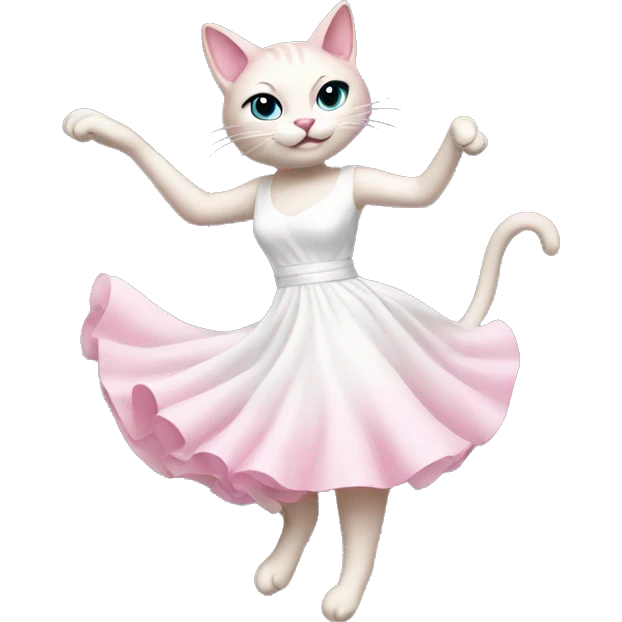 Pink cat dancing in white dress emoji