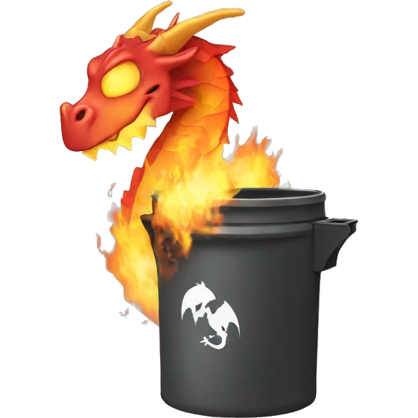 Dragon breathing fire at a burning trash can emoji