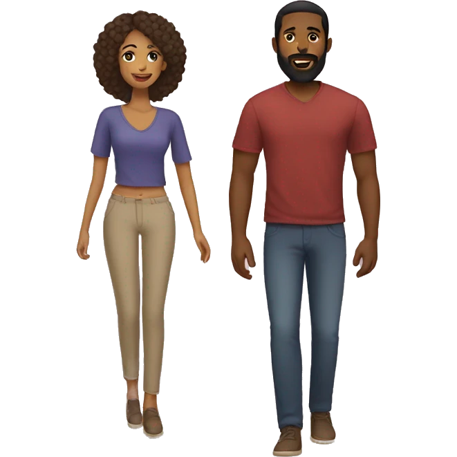Couple black man with beard and mixed race woman emoji