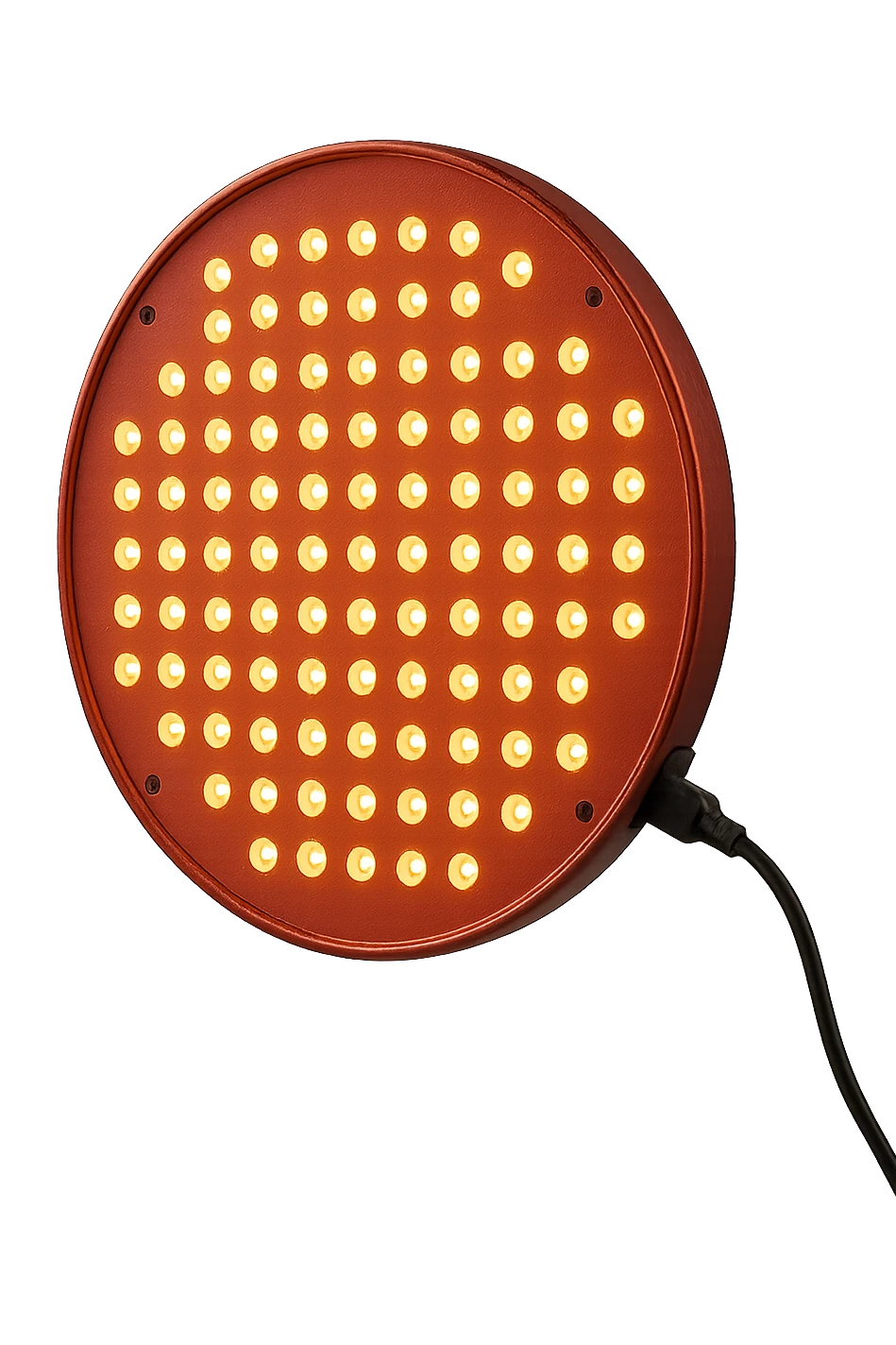 luce rossa led rotonda fluttua in aria, iperrealistica 4k emoji