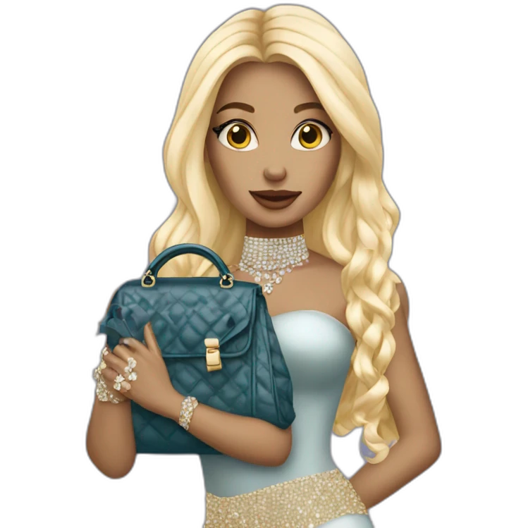 glam rich girl with diamonds on her handbag with blonde long hairwhite skin emoji