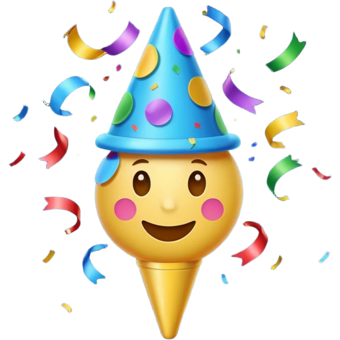 colorful party popper, smiling, multicolored confetti, festive emoji