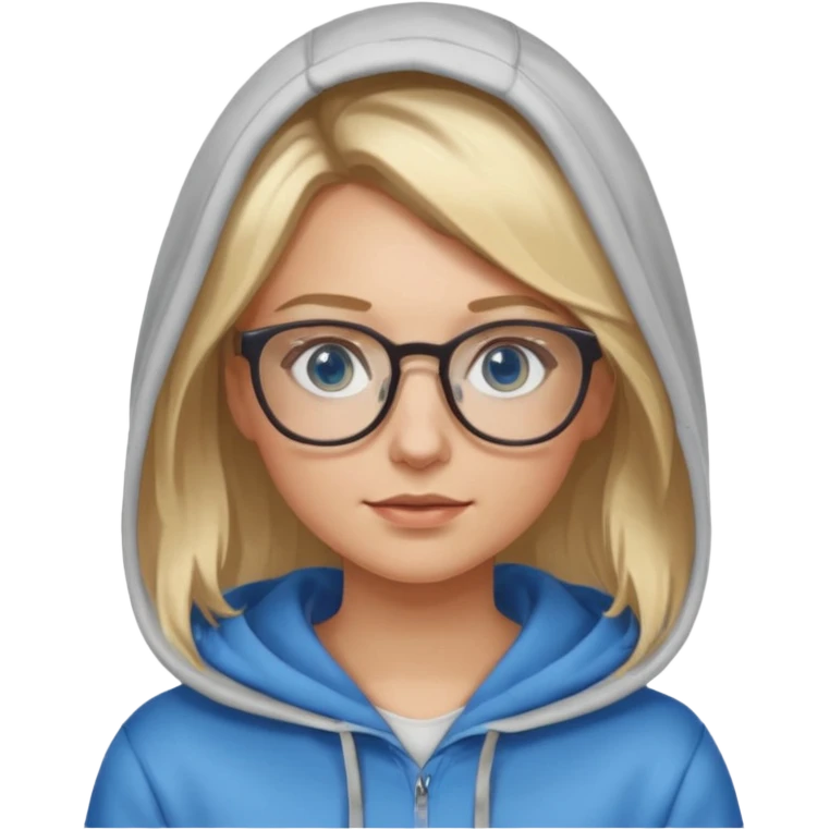 a woman, blonde highlights in hair, glasses and blue eyes. teacher, with a hoodie on and hair longer than shoulders, mid 30s more brown bits in hair  emoji