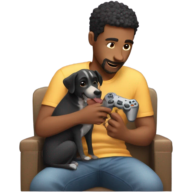 Guy playing video games petting his dog  emoji