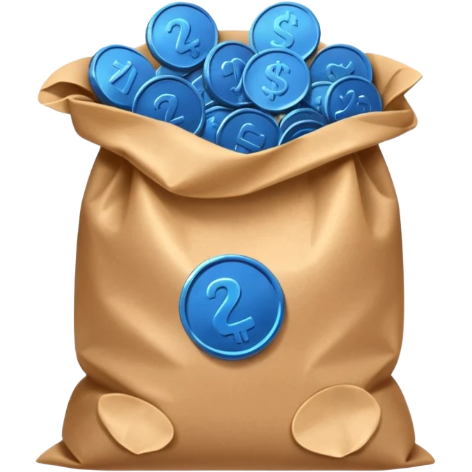 brown bag of blue coins emoji