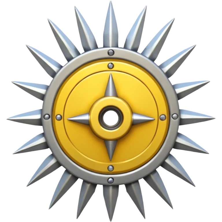 Whele with  small little sharp spikes all around and whele like joining from centre a hole at center, light yellow  like sudarshan chakra wepon emoji