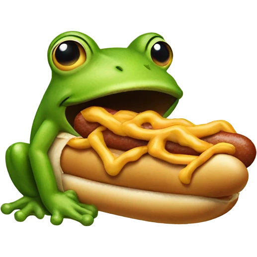 A frog eating a hotdog emoji