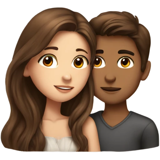 beautiful girl with long brown hair kissing a boy with brown hair emoji
