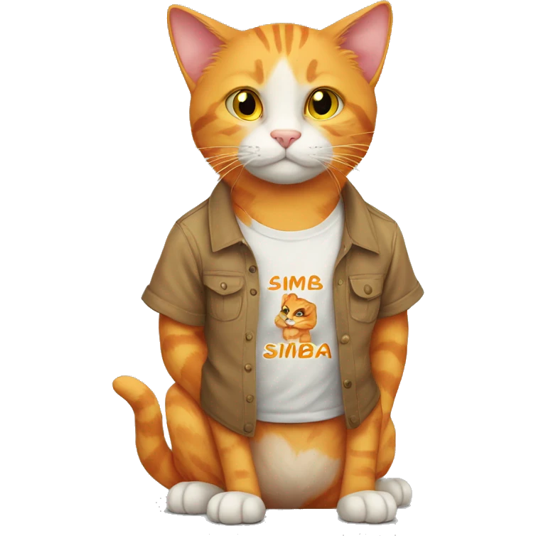 orange cat wearing a shirt that says simba emoji