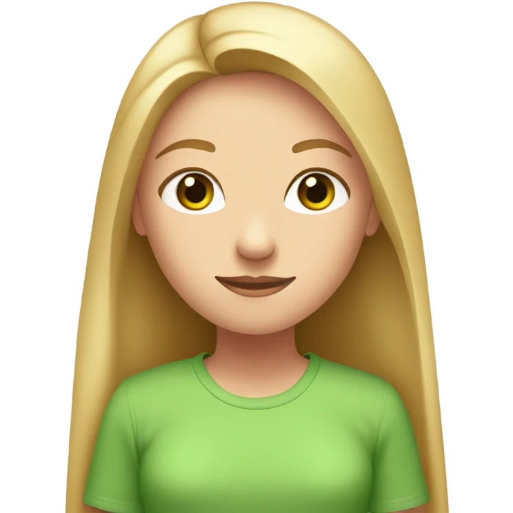 Emoji of a girl with blonde straight long hair and small green eyes, wearing a pink t-shirt. with brown neat eyes. in the style of beauty, meditation, etc. emoji