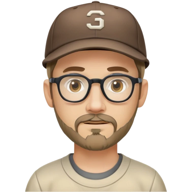 adventurer with goatee beard (no beard on cheeks), short hair, glasses and backwards baseball cap emoji