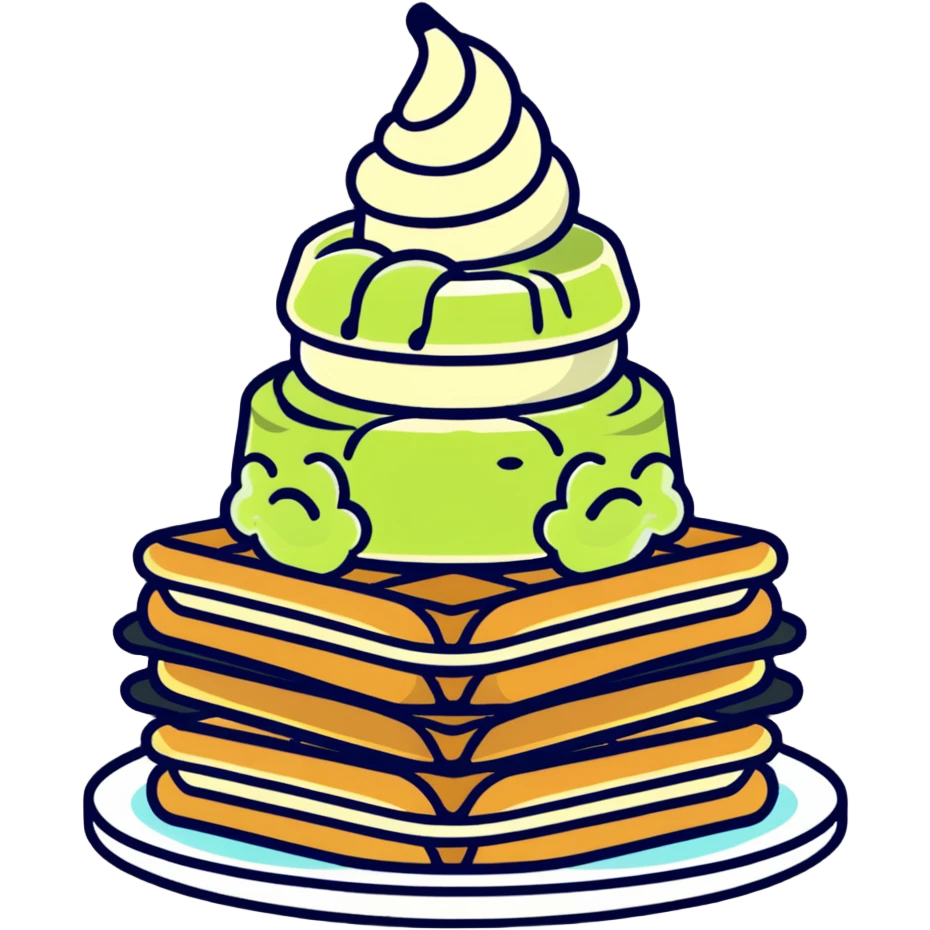 matcha ice cream on a stack of waffles emoji
