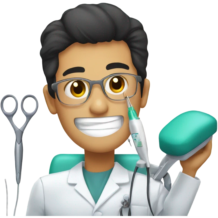 Olive skin black hair dentist working on patient on a dental chair  emoji