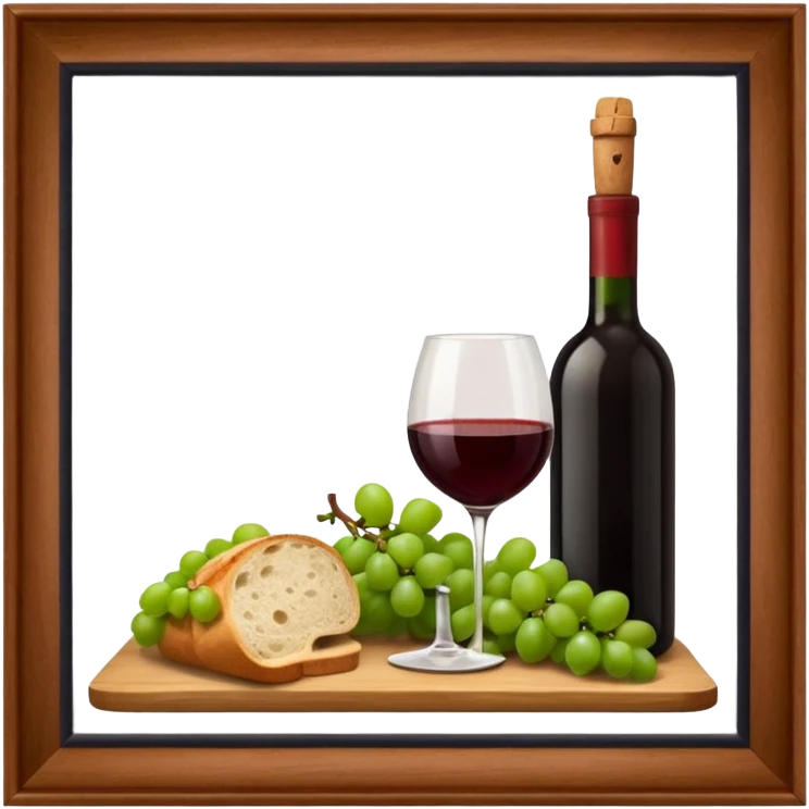 Make me some wine with bread and grapes, Do it on a board, so it looks elegant emoji