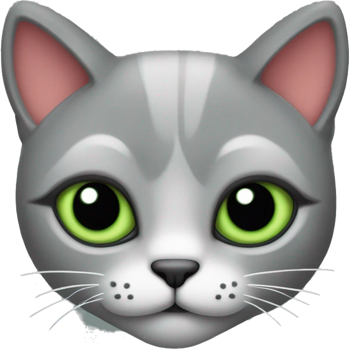 gato gris con ojos verdes rodeado de corazones con destellos emoji