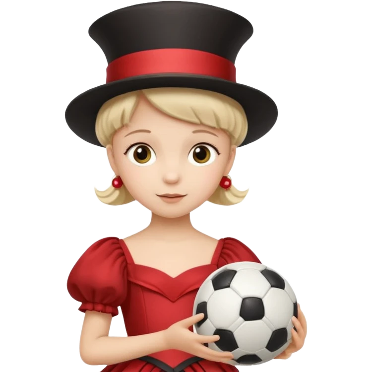 a child in a theatrical hat with a soccer ball in his hands and in a ball gown emoji