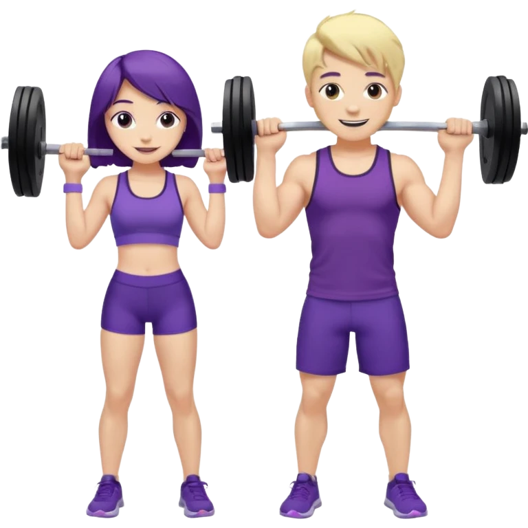 cute blonde boy smiling and lifting weights with pale girlfriend with dark purple hair emoji