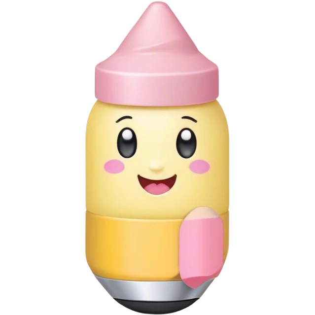 Cute Kawaii Fat Pencil, round and chunky, soft pastel yellow with a cute eraser cap, tiny winking face, glowing highlights, cheerful and ready for doodles! emoji