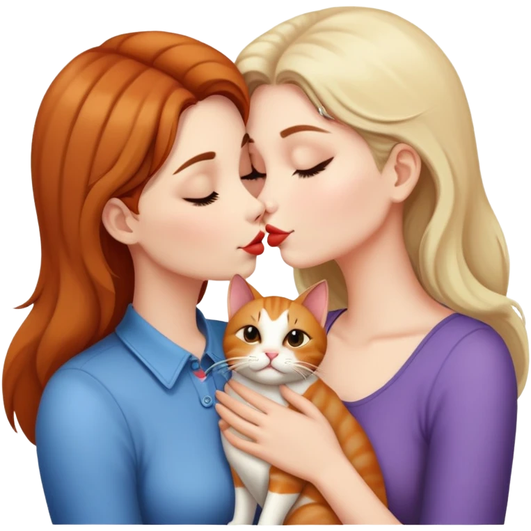 Women kissing cat emoji