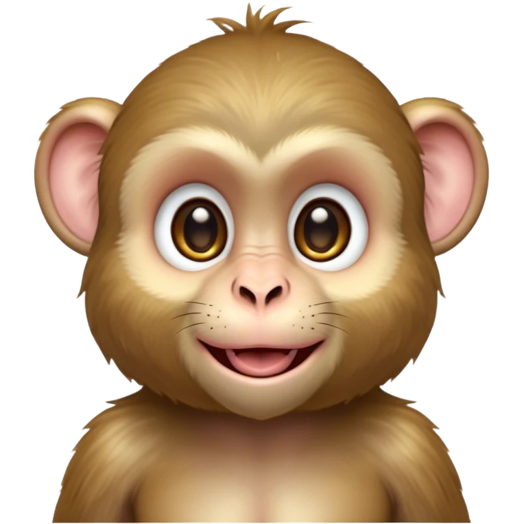 Cinematic Cute Macaque Portrait Emoji, Head tilted playfully and inquisitively, with a charmingly mischievous face accented by soft, fuzzy fur and round, sparkling eyes filled with curiosity, Simplified yet irresistibly adorable features, highly detailed, glowing with a warm, friendly glow, high shine, affectionate and lively, stylized with a touch of primate whimsy, bright and endearing, soft glowing outline, capturing the essence of a playful macaque that seems as if it could jump out of the screen into your arms! emoji