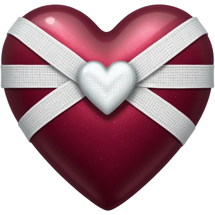 Dark burgundy sparkly heart, with one white bandage wrapped around it, high resolution emoji