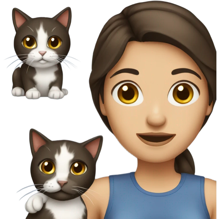 Dark brown haired woman with cat emoji
