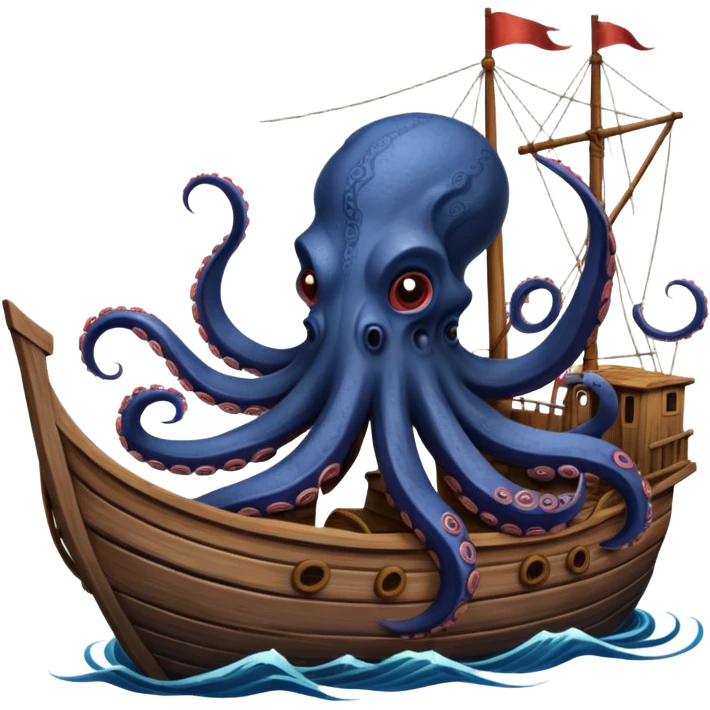 Kraken – Giant octopus with tentacles wrapping a ship emoji