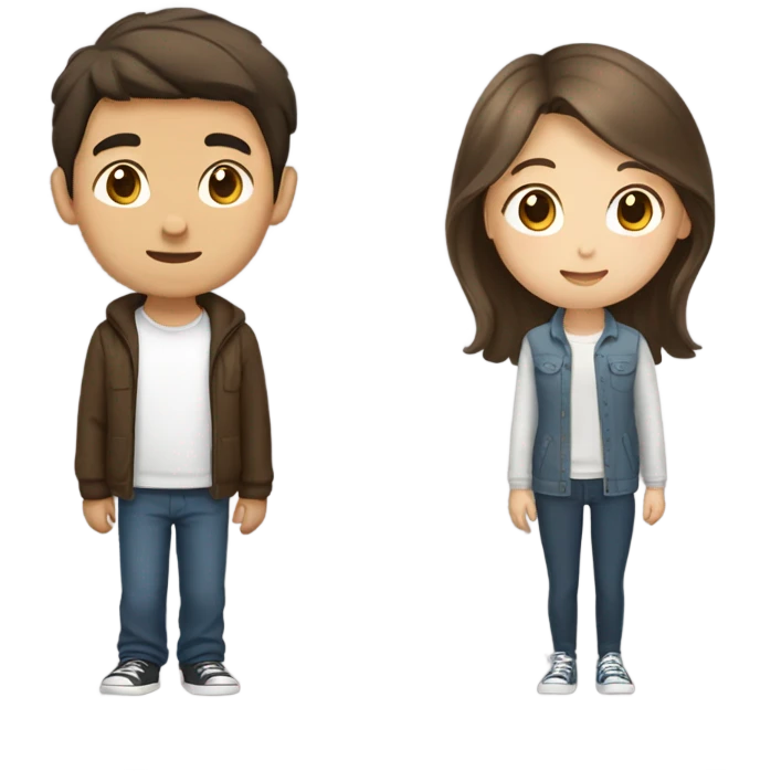 asian girl with wavy brown hair and white boy with brown hair  emoji
