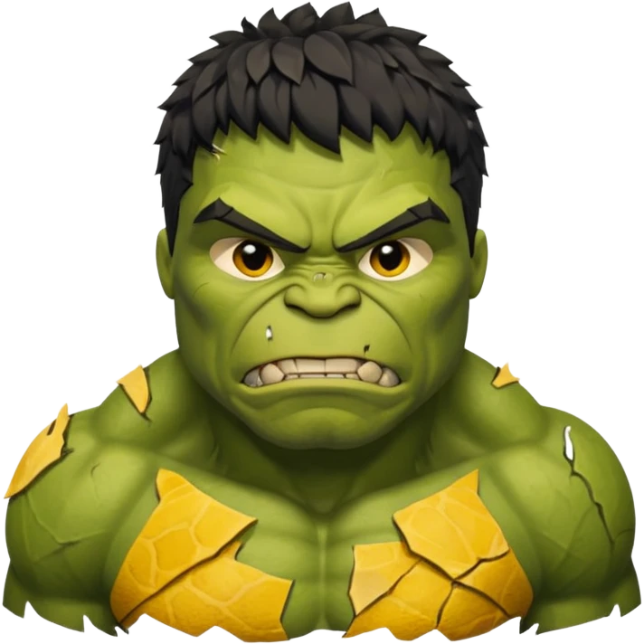a Hulk wearing ancient animal skin cloth, half body, icon, yellow skin emoji