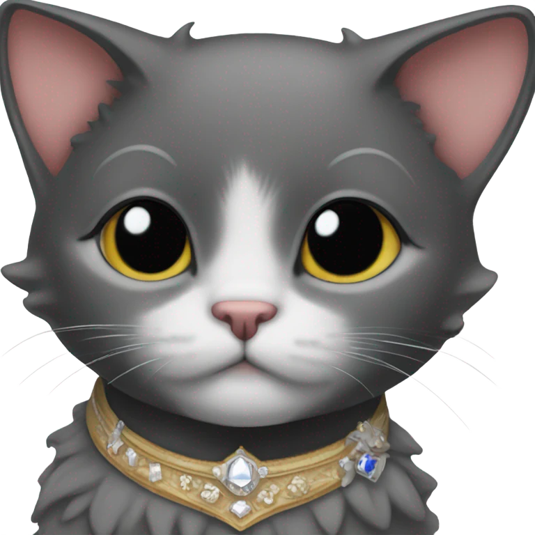 Black females kitty with very small white patch on the front of her neck with a royal theme  emoji