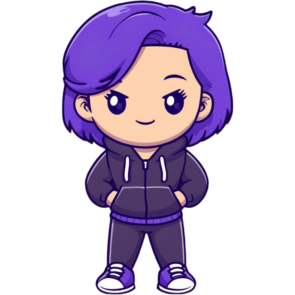 girl with purple hair wearing a cool outfit emoji