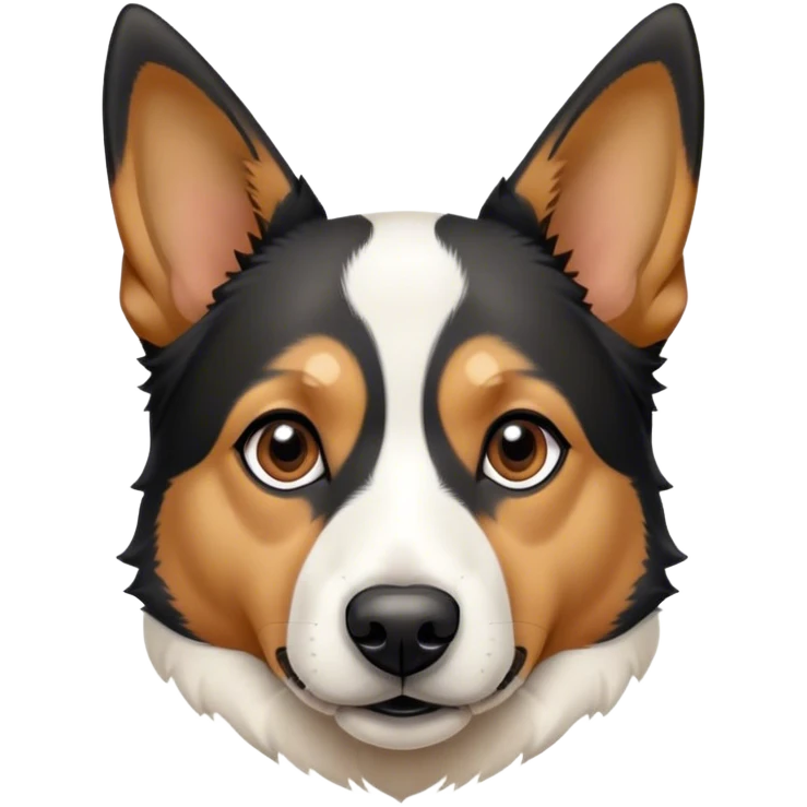 Black tan and white dog with pointy ears. Shepard and terrier face mostly black and white emoji