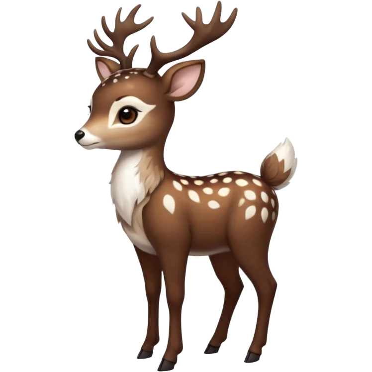 Colorful dark realistic chocolate-brown tropical beige fur glorious divine exotic cute cool beautiful shiny beautiful fantasy-Furret-Eevee-caracal-civet-genet-sergal-vernid-Cacomistle-oncilla-animal-Fakémon-hybrid-fursona with white deer-spots pattern markings (full body) emoji