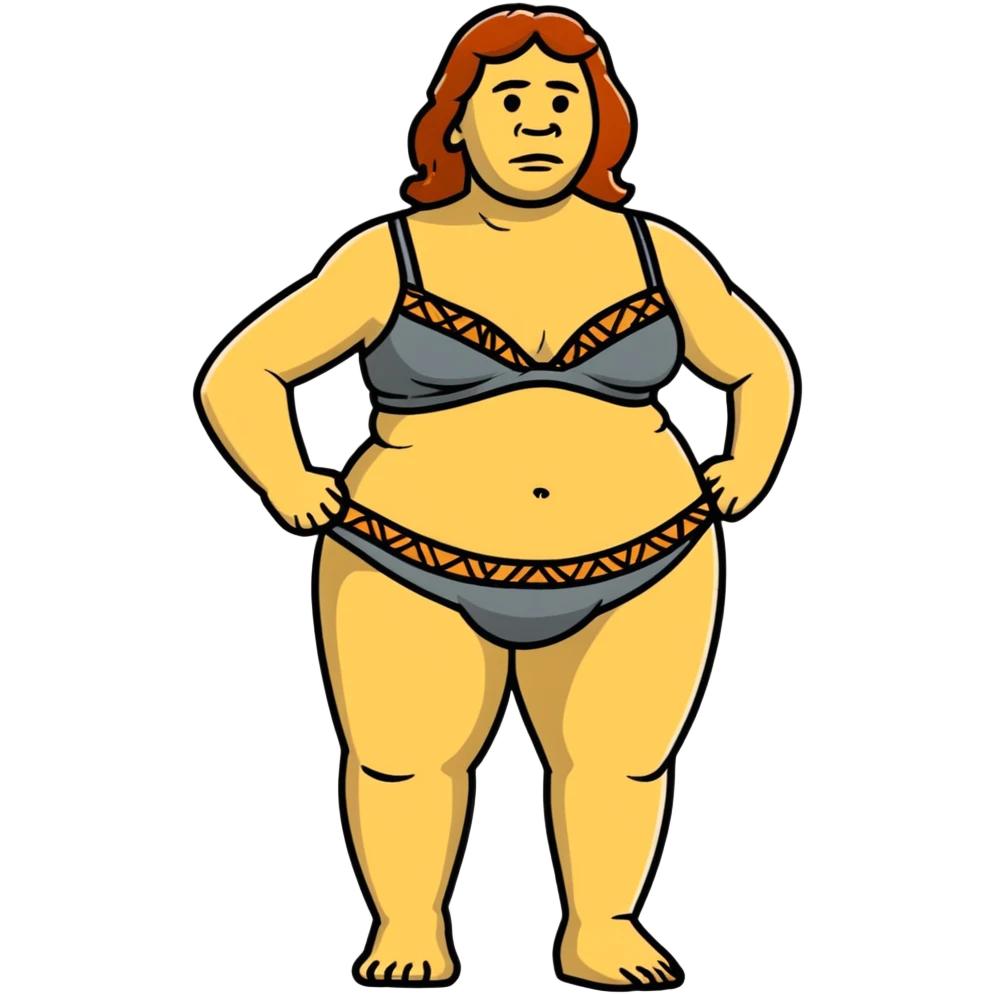 fullbody neanderthal woman wearing cloth bra emoji