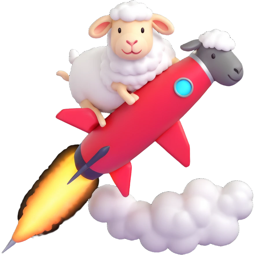 sheep flying on a rocket emoji