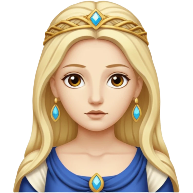 Metis The blonde pre-Olympian goddess of wisdom, counsel, and deep thought. She was the first wife and advisor of Zeus and the mother of Athena, the later goddess of wisdom. Her name connoted "cunning intelligence," a quality highly valued in Greek heroes like Odysseus. 
 emoji