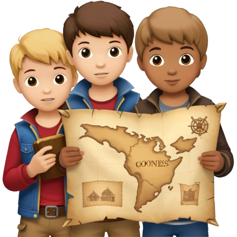 kids from goonies holding a treasure map emoji