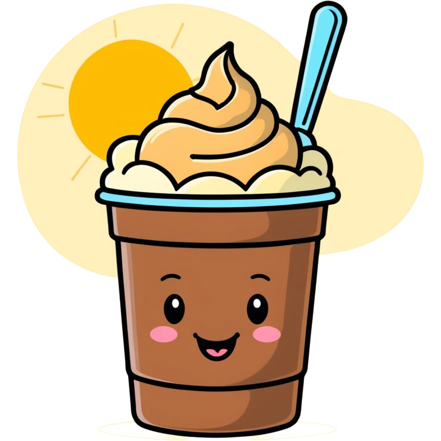 A chocolate peanut butter tub of ice cream that’s extremely happy and has sunshine above it and a banner good girl emoji