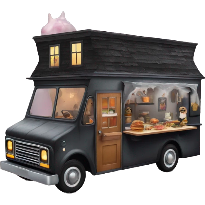 Fantasy Wednesday Addams haunted dream house in food truck  emoji