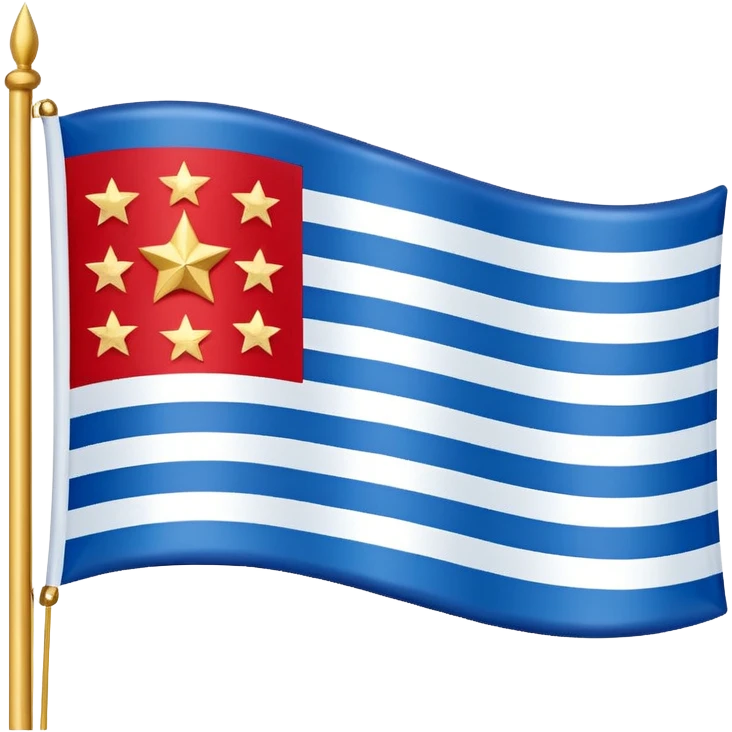 “Flag with royal blue center (#003A8C), light blue side panels (#6EC1E4), separated by white vertical stripes. Center contains a ring of 13 gold stars (#D4AF37) surrounding 4 larger red stars (#D32F2F) with white borders.” emoji