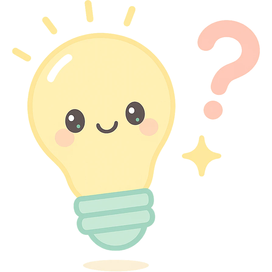 hint emoji, glowing lightbulb, question mark, spark emoji