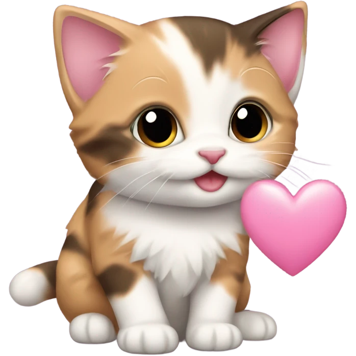 Happy Baby calico kitten with a big pink heart emoji