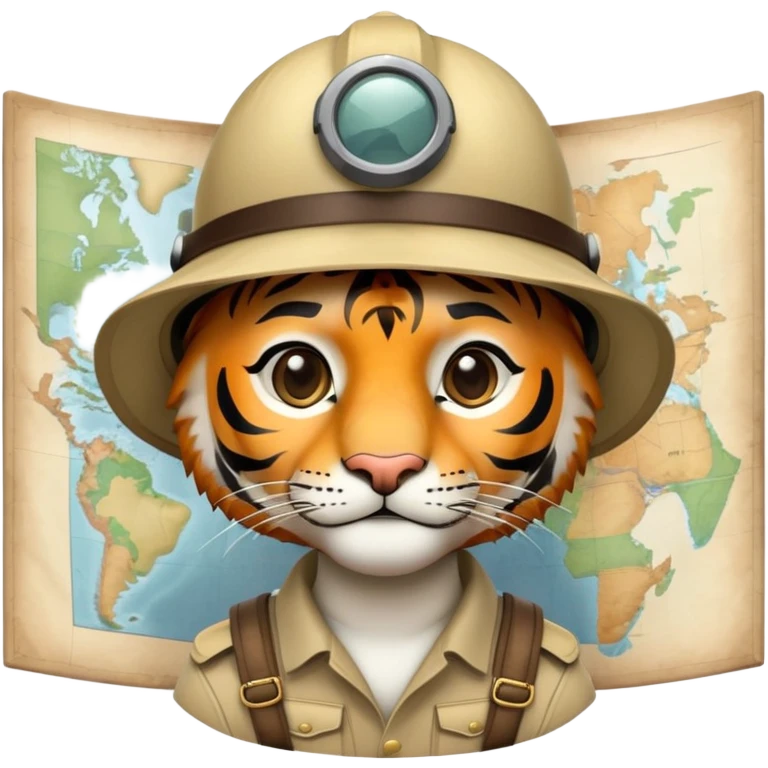 Tiger explorer with pith helmet and map emoji