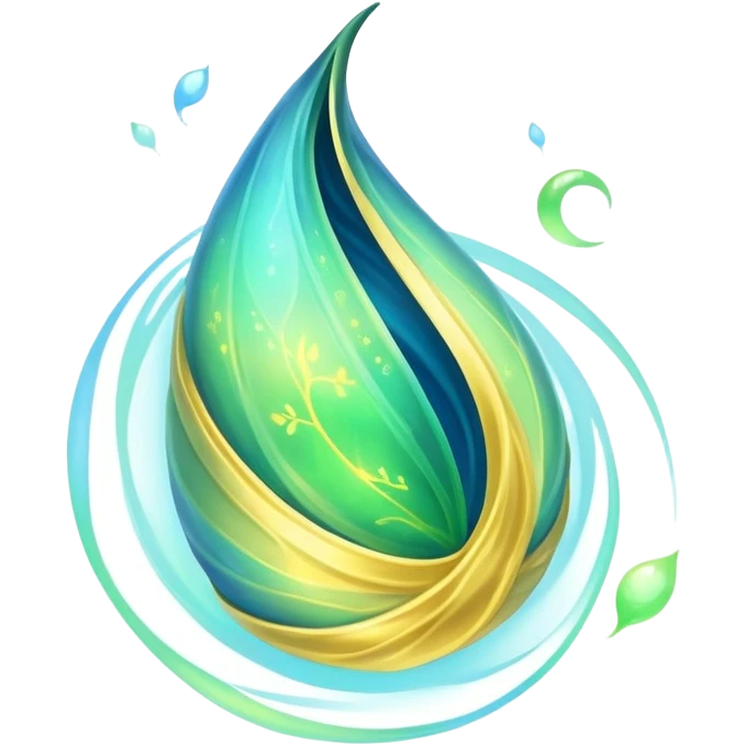 green-blue magical organic cocoon lit up with swirling yellow magic, ethereal and mystical, symbol shape, gentle green-blue hues emoji