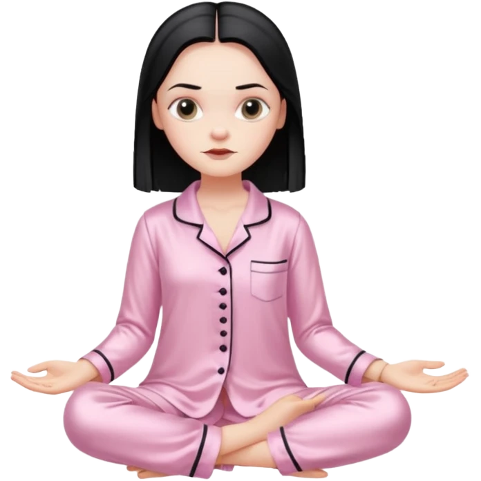 Wednesday Addams in a Light pink silk pyjamas set emoji