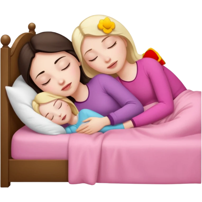 brunette-women-sleeping-in-bed-on-pink-blonde-woman emoji