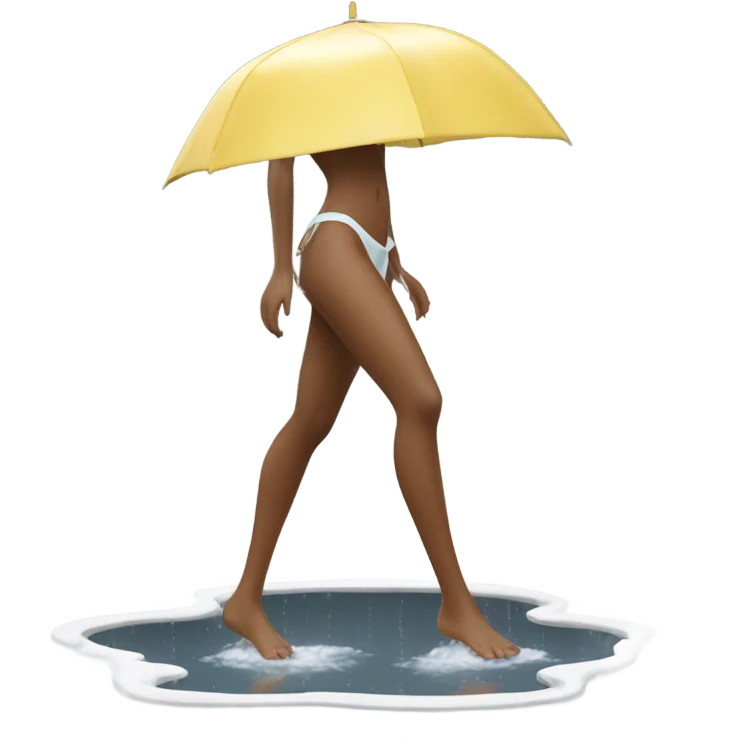 Bare-Foot model in bikini stepping in white rain puddle  emoji
