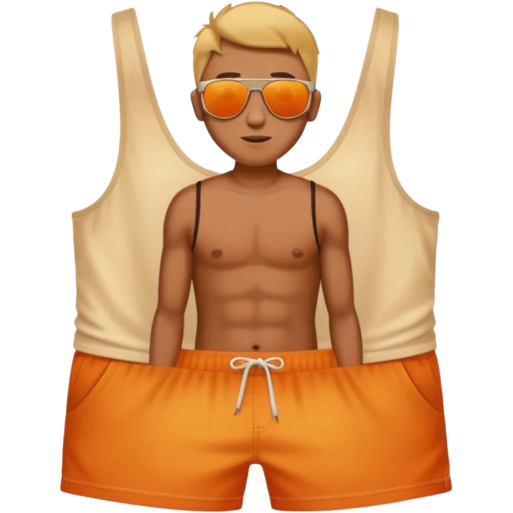 sunbrun eventho person used sunscreen - a parson in beach shorts, but with a sunburn and outline of a tanktop emoji